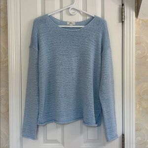 Lord & Taylor Sky Blue Open Weave Knit Sweater with Rolled Edge Details. EUC